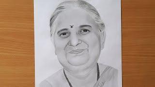 A beautiful pencil sketch of Sudha Murty | educator | author | philanthropist | Infosys chairperson