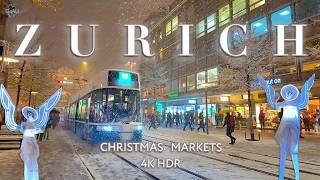 ZURICH SWITZERLAND  Christmas Markets & Snowfall Walking tour 4K Spirit of winter