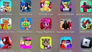 Tom Friends,Survival Escape: 456 Challenge,Squid Game Family,Stumble Guys,Amazing Spider-Man 2......