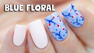 SIMPLE BLUE FLORAL NAIL ART | Easy Freehand Flowers