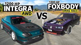 1400hp AWD Integra vs 1200hp LS-Swapped Mustang Drag Race