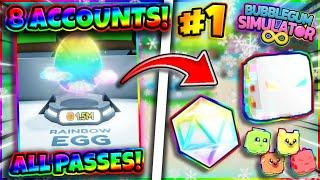 I HATCHED THE RAINBOW EGG ON *8 ACCOUNTS* IN BUBBLE GUM SIMULATOR INFINITY AND GOT THIS… [Part 1]