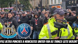 PSG Ultras FULL INVASION FOOTAGE in Newcastle unfortunately turns AGGRESSIVE WITH FANS !!!!!