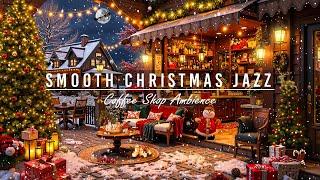 Snow Falling at Cozy Christmas Porch Ambience with Smooth Christmas Jazz Music for Unwind, Good Mood