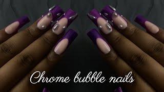 CHROME BUBBLE NAILS | Polygel application + Nail design