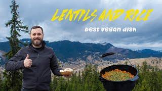 The BEST One-Pot VEGAN Rice and Lentil Dish. Easy Camp Meal Recipe. ASMR OUTDOOR COOKING