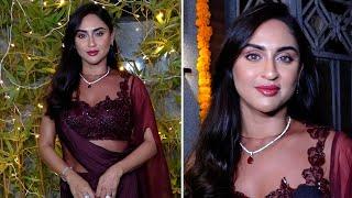 Krystle D'Souza Dazzles In Her Vivacious-Wine Coloured Ethnic Attire | Karan Patel Diwali Bash