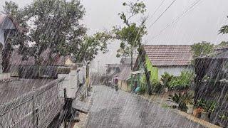 3 Hours Walking in Super Heavy Rain in Village Life, Rain and Thunder Sounds for Sleep, Calming Rain