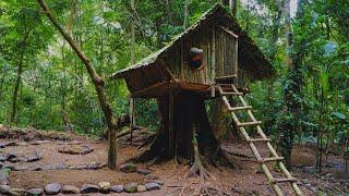 Solo Bushcraft: Full Video 30 days build Bushcaft house. survive and grow crops in the deep forest.