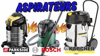 Test d'aspirateurs de chantier PARKSIDE pwd 25 a2, BOSCH Advanced Vac 20, KARCHER Nt 72/2