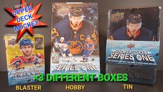  2024-25 UPPER DECK SERIES ONE RETAIL TIN, BLASTER & HOBBY: BREAKING ALL 3️⃣ BOXES #upperdeckhockey