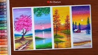 4 Seasons Scenery Drawing with Oil Pastels for Beginners | Step-by-Step Tutorial