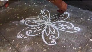 simple flower kolam in tamil | simple rangoli | dots rangoli | dhinam oru Kolam