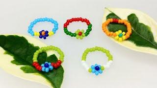 검지 손가락으로 기본 꽃반지 쉽게 만드는 방법 꽃비즈반지 동백이반지 만들기 DIY Folwer Beaded Ring