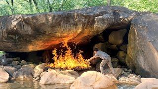 I Turned An Underground Stone Cave Into A Warm Survival Shelter With A Fireplace, Catch And Cook