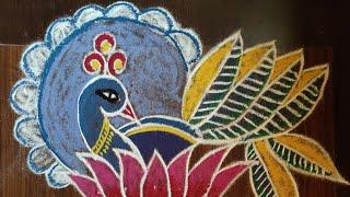 beautiful peacock kolam | dots rangoli | dhinam oru kolam | kolam for competition | easy rangoli