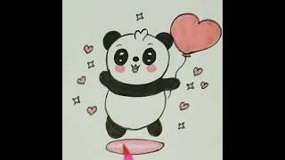 How to draw a cute panda holding a heart balloon|Kids drawing|KIDS ARTBOX#shorts#ytshorts#viralvideo