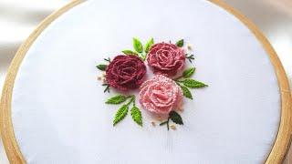 Cast on stitch embroidery | Cast on stitch rose embroidery | 3D flowers embroidery tutorial.