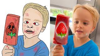 Chris and Niki explore Mom's ice cream truck funny drawing meme