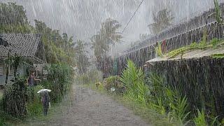 Super Heavy Rain and strong winds in my village, thunderstorms, fell asleep with the sound of rain