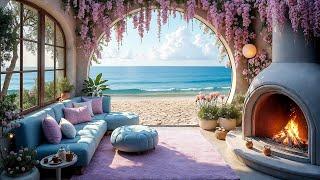 Crackling Fireplace & Ocean View | Serene Coastal Porch ASMR for Calm & Clarity