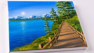 Easy landscape painting for beginners | Lake painting | Acrylic painting on canvas