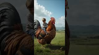 Boy riding on the on the back of a Giant Rooster!! #aigenerated #rooster#funny