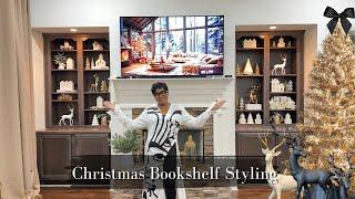 Christmas Decorate With Me | How To Decorate Your Bookshelf or Built -In For the Holidays