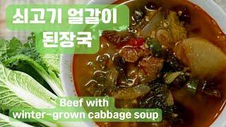 얼큰하고 시원한 쇠고기 얼갈이 된장국, 속풀이 해장국 Spicy and Delicious Beef winter  Cabbage Soup