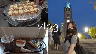 Travel to Myeongdong, Korea  Street food, egg bread, chicken skewers, Myeongdong Cathedral