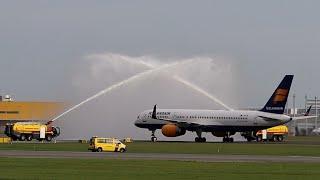 Water Salute for Icelandair Boeing 757-200 TF-FIN at Copenhagen Airport