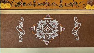 Daily rangoli designs with side borders | Dussehra muggulu | Friday rangoi 5*1 dots | Border kolam