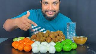 SPICY CHICKEN LEG PIECE CURRY AND THREE COLORS EGG WITH RICE EATING SHOW, FOOD EATING VIDEO