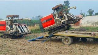 Rice cutting machine made in Japan | Kubota machine Loading on trailer after Rice cutting |