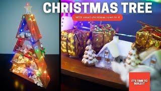 Build a WOODEN Christmas Tree With A Mini Town on It