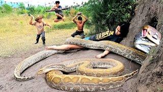 3 Brave Hunters Confront 2 Ferocious Giant Pythons And Poison Snake To Save The Girl, Wild Hunter TV