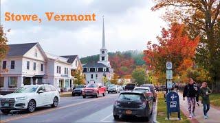 Beautiful American Village in Autumn - STOWE Vermont - New England USA Travel vlog 4K