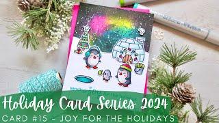 Holiday Card Series 2024 #15 | Lawn Fawn | Copic Coloring a Northern Lights Christmas Scene