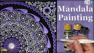 Purple and Green Mandala Dot Art Painting on Canvas Tutorial