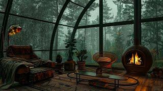 Rain Sounds for Sleeping - Inside Forest Room with Fireplace - Sleep, Relax, Work, Study