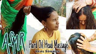 Hard Head Hair Oil Scalp Massage with Real Sounds | Indian Barber Style ASMR Relaxation