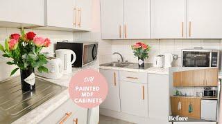 How to paint laminate mdf kitchen cupboards, work space makeover!