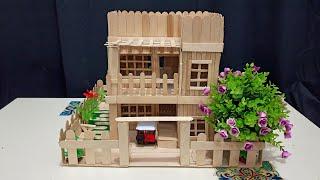 How to make Popsicle stick house -popsicle stick Garden villa-Icecream stick house|Tharani's view