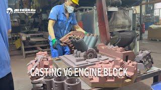 V6 engine block-casting manufacturing process