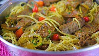 MACARRÃO NA MANTEIGA COM ISCAS DE CARNE: A COMBINAÇÃO PERFEITA QUE FICA PRONTA EM 10 MINUTOS!