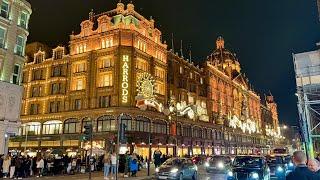 London Christmas Lights Windows Shopping Harrods & Harvey Nichols | London Walk 2024 [4K HDR]