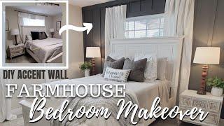 Bedroom transformation | Accent wall DIY |  Farmhouse Master bedroom makeover on a budget