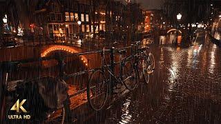 Walking in the Rain at Night in Amsterdam • 4K ASMR