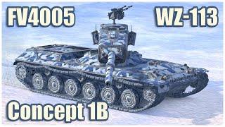 Concept 1B, WZ-113 & FV4005 • WoT Blitz Gameplay