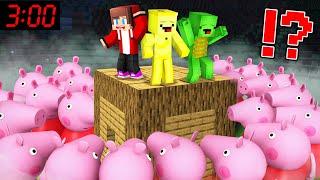 JJ and Mikey and Banana Kid SURROUNDED by ALL PEPPA PIG in Minecraft Maizen Security House